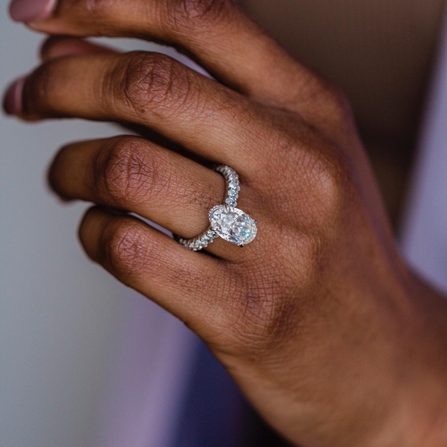 4.1 CT Oval Pave Lab Grown Diamond Engagement Ring