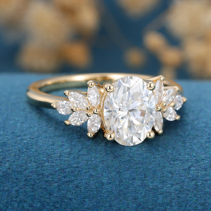 1.33 CT Oval Cluster Lab Grown Diamond Engagement Ring