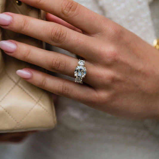 4 CT Cushion Three Stone Lab Grown Diamond Engagement Ring