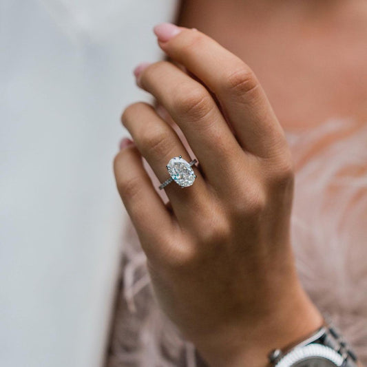 5.9 CT Oval Pave Lab Grown Diamond Engagement Ring