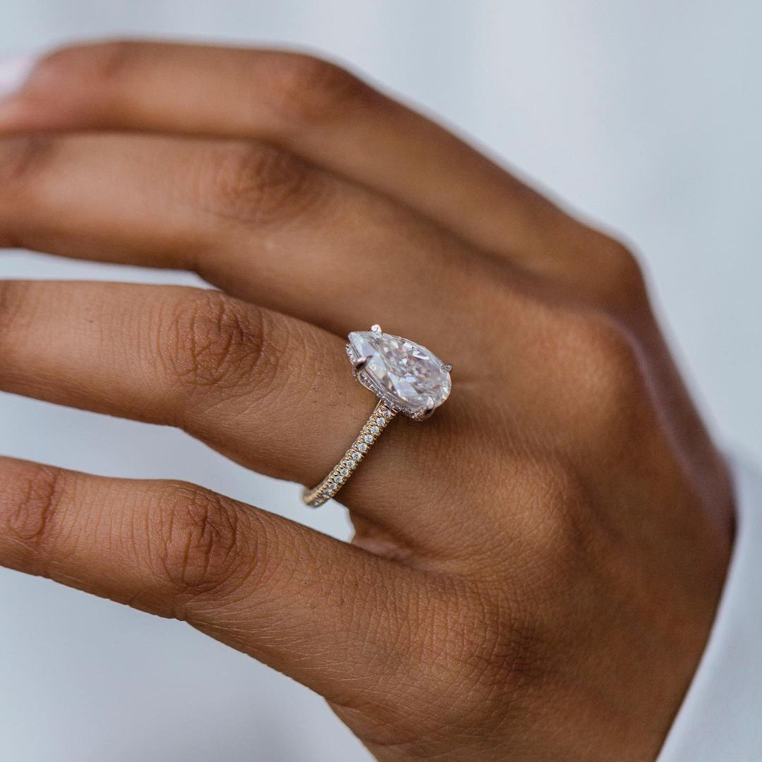 4.25 CT Pear Pave Lab Grown Diamond Engagement Ring