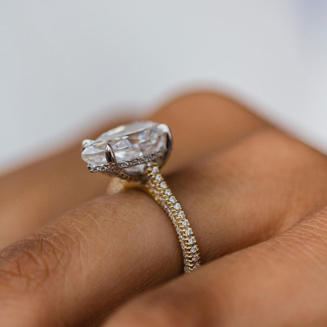 4.25 CT Pear Pave Lab Grown Diamond Engagement Ring