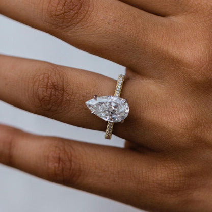 4.25 CT Pear Pave Lab Grown Diamond Engagement Ring