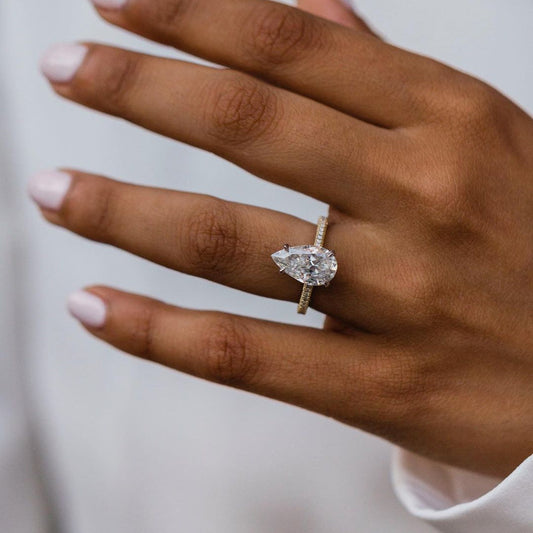 4.25 CT Pear Pave Lab Grown Diamond Engagement Ring