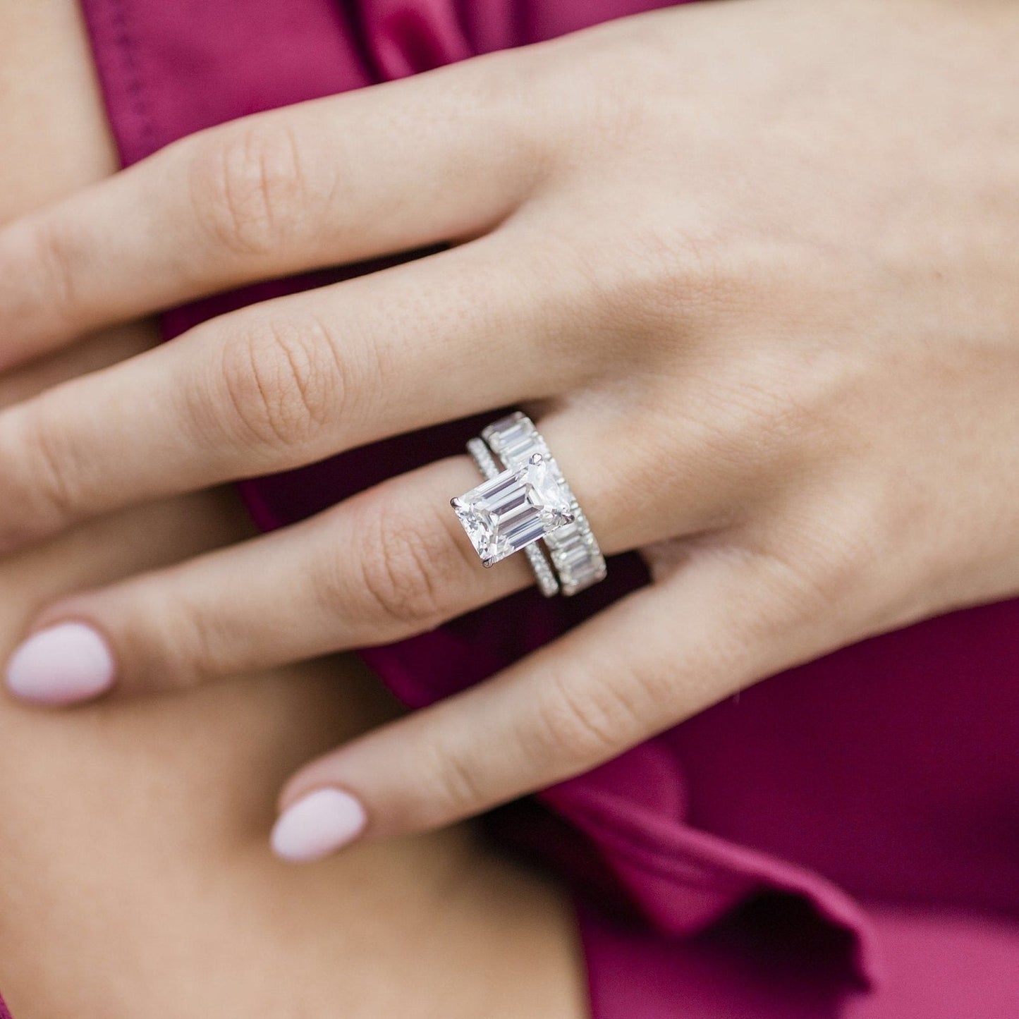 4.3 CT Emerald Pave Lab Grown Diamond Engagement Ring