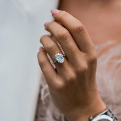 5.9 CT Oval Pave Lab Grown Diamond Engagement Ring