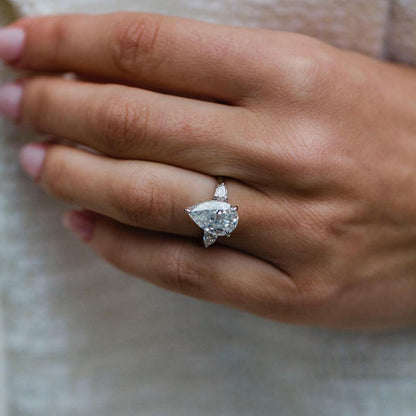 4.2 CT Pear Three Stone Lab Grown Diamond Engagement Ring
