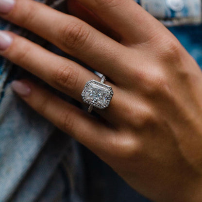 4.4 CT Radiant Halo & Pave Lab Grown Diamond Engagement Ring
