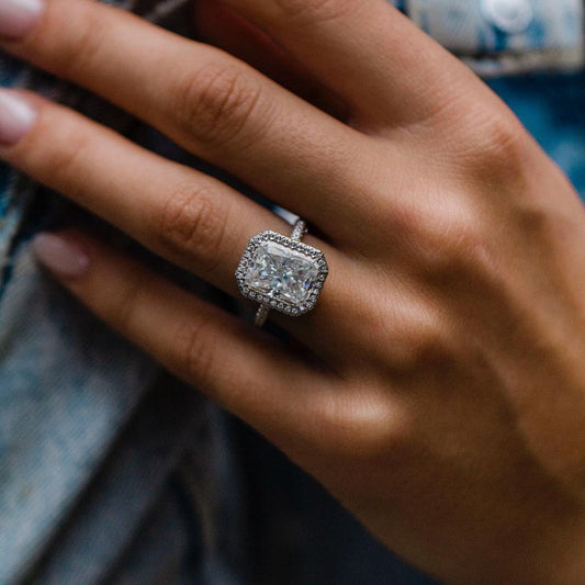 4.4 CT Radiant Halo & Pave Lab Grown Diamond Engagement Ring