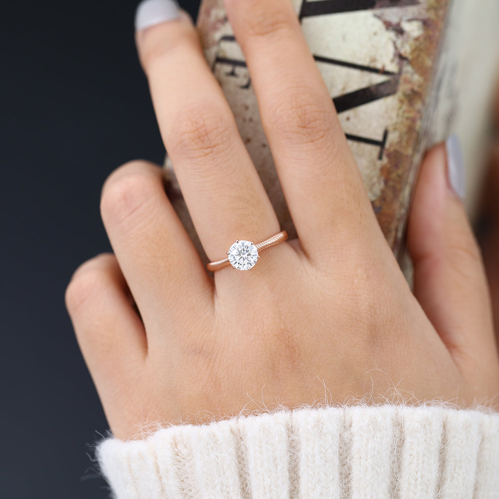 0.88 CT Round Solitaire Moissanite Engagement Ring