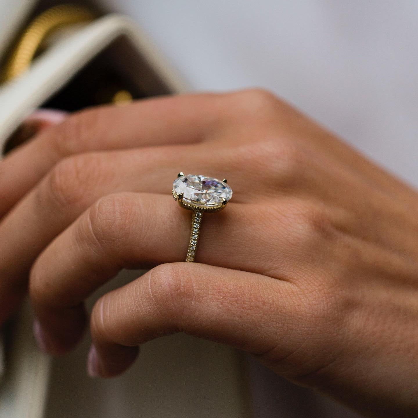 5 CT Oval Pave Lab Grown Diamond Engagement Ring