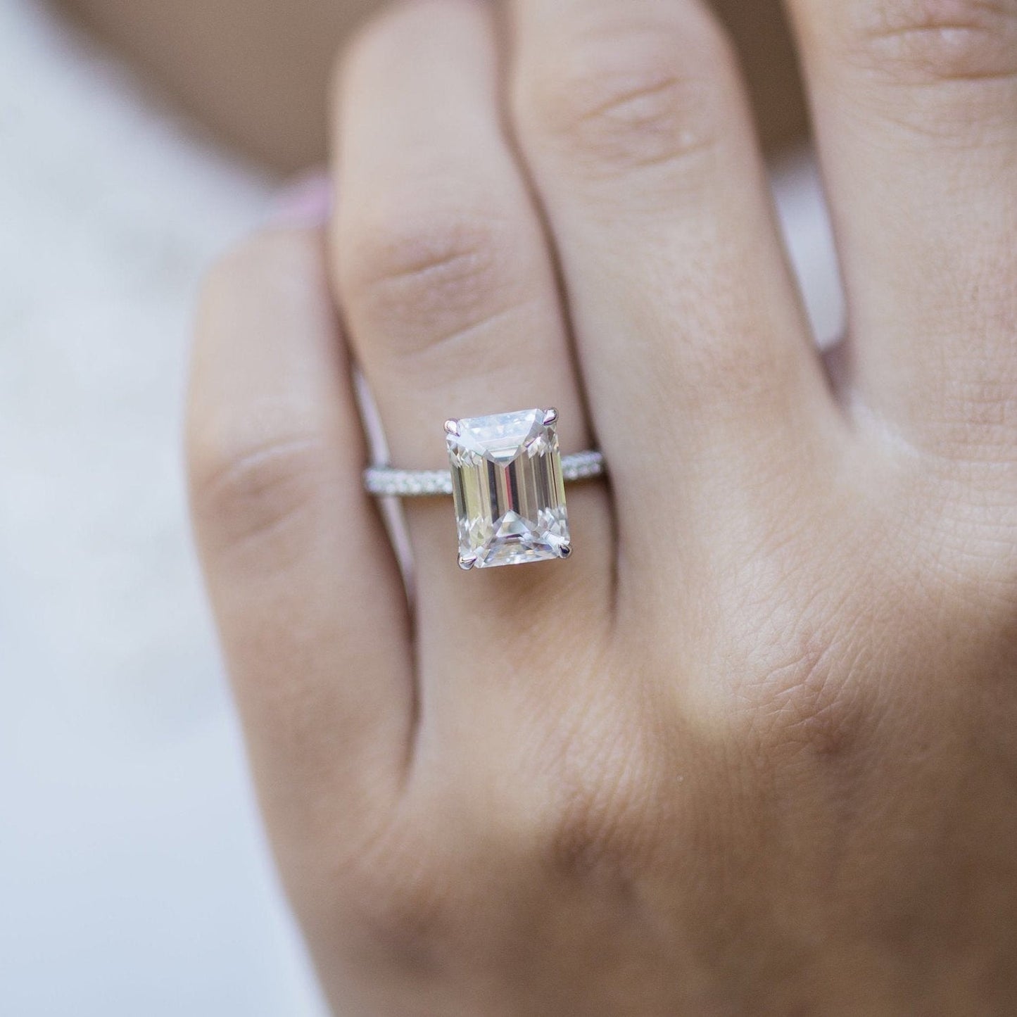 4.3 CT Emerald Pave Lab Grown Diamond Engagement Ring