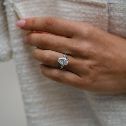 4.2 CT Pear Three Stone Lab Grown Diamond Engagement Ring