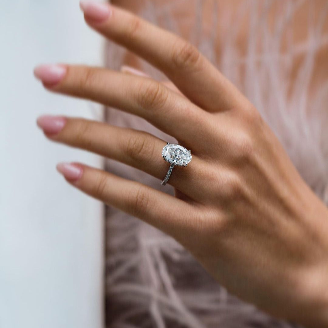 5.9 CT Oval Pave Lab Grown Diamond Engagement Ring