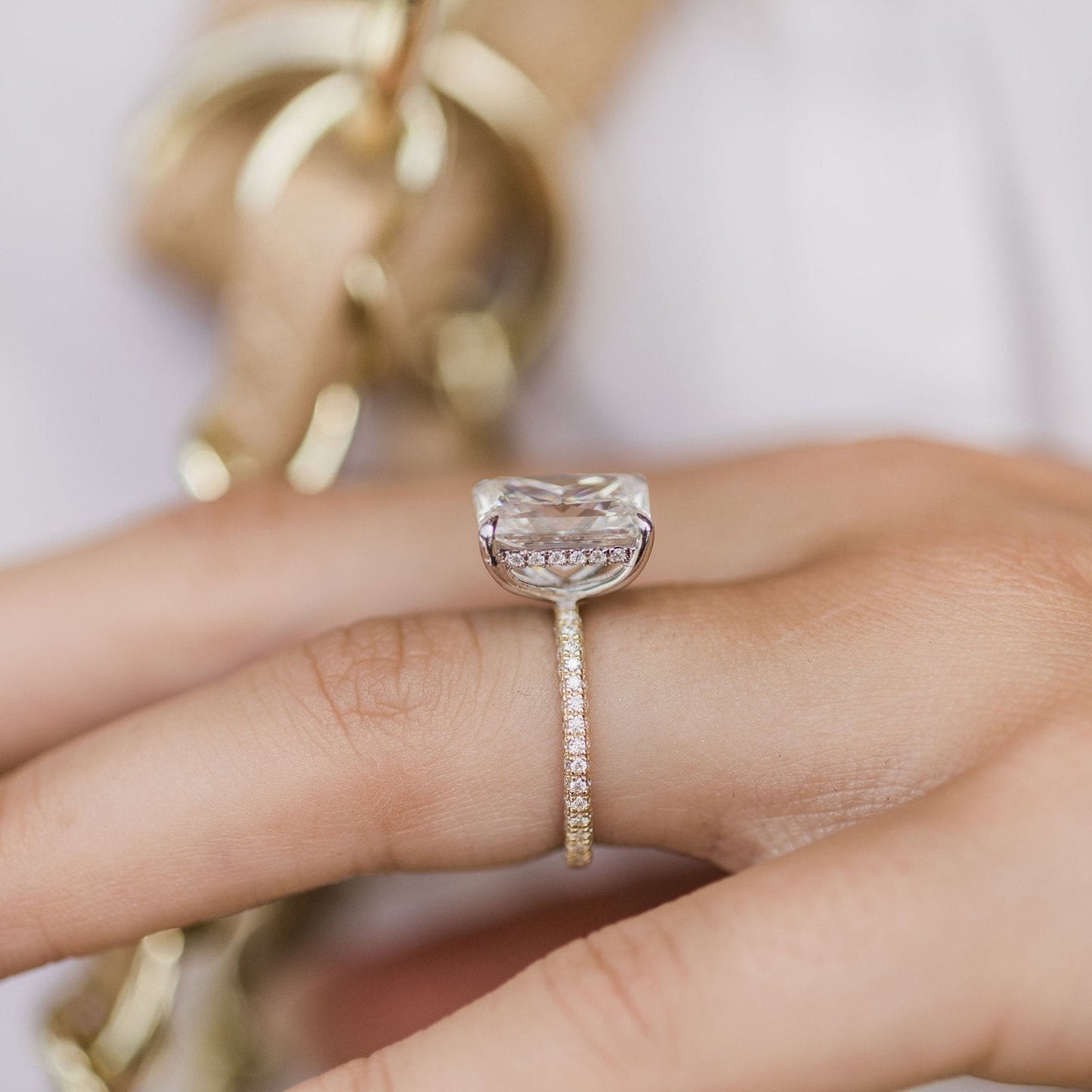 4.6 CT Radiant Pave Lab Grown Diamond Engagement Ring