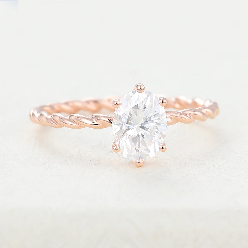 1.33 CT Oval Solitaire & Twisted Shank Moissanite Engagement Ring