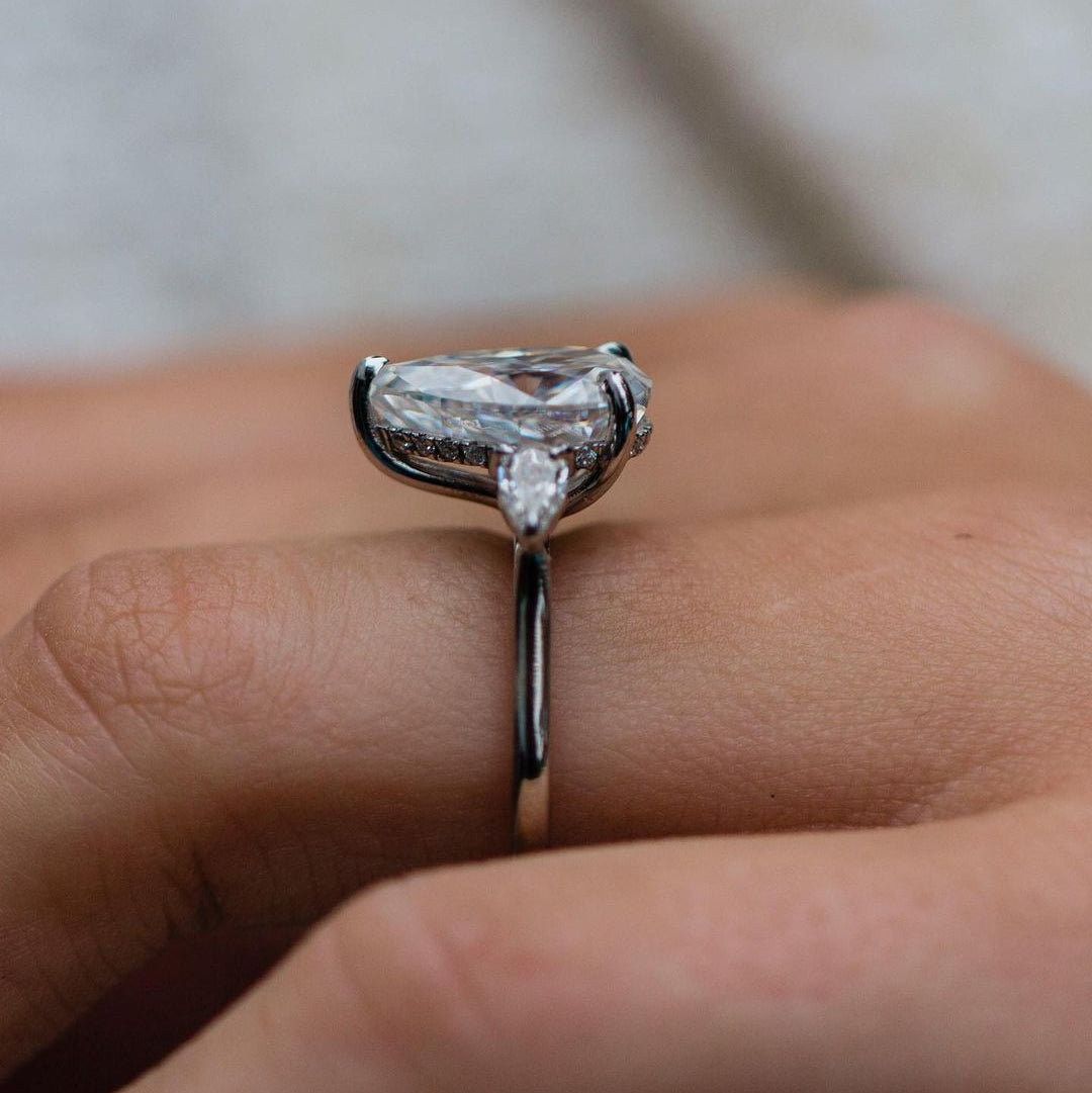4.2 CT Pear Three Stone Lab Grown Diamond Engagement Ring