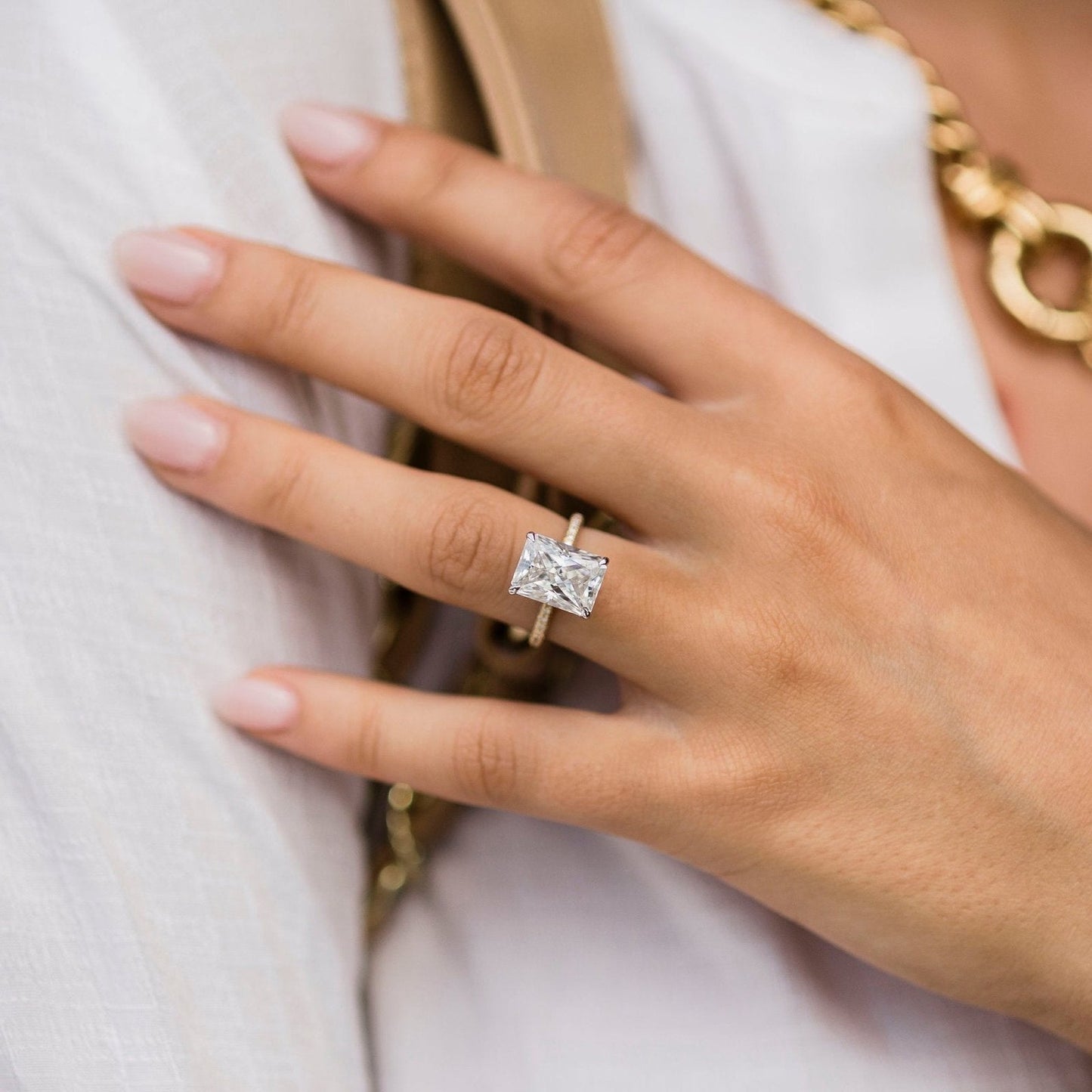 4.6 CT Radiant Pave Lab Grown Diamond Engagement Ring