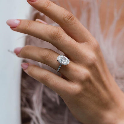 5.9 CT Oval Pave Lab Grown Diamond Engagement Ring