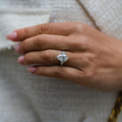 4.2 CT Pear Three Stone Lab Grown Diamond Engagement Ring