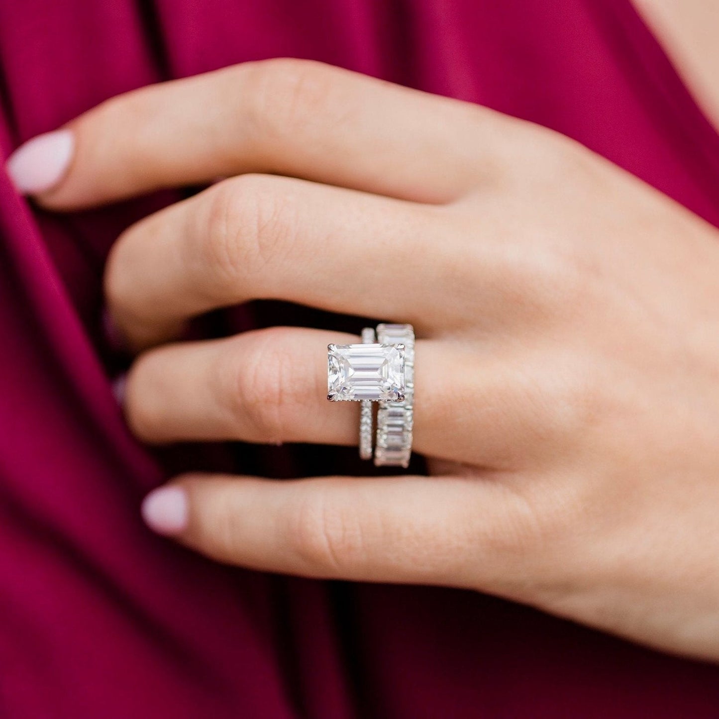 4.3 CT Emerald Pave Lab Grown Diamond Engagement Ring