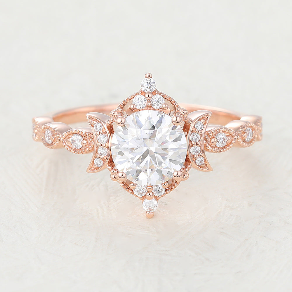 0.9 CT Round Vintage Cluster & Pave Moissanite Engagement Ring