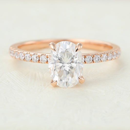 1.33 CT Oval Pave Moissanite Engagement Ring