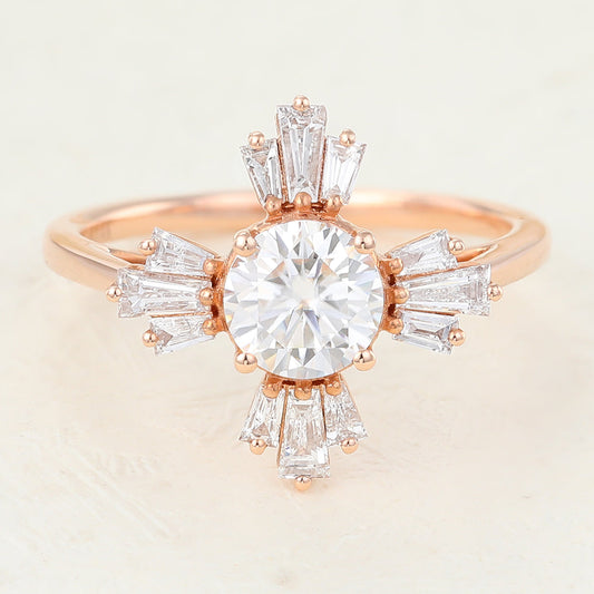 0.68 CT Round Vintage Cluster Moissanite Engagement Ring
