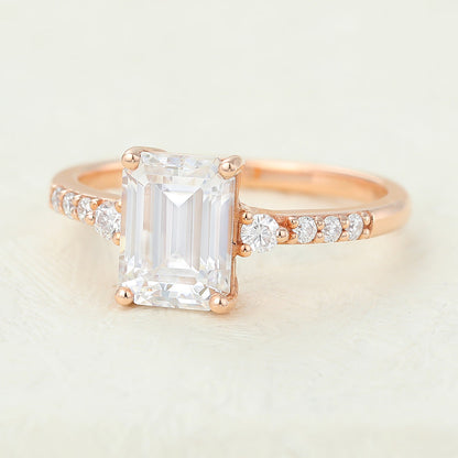 1.6 CT Emerald Pave Moissanite Engagement Ring