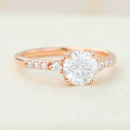 0.88 CT Round Pave Moissanite Engagement Ring