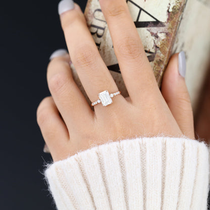 1.6 CT Emerald Pave Moissanite Engagement Ring