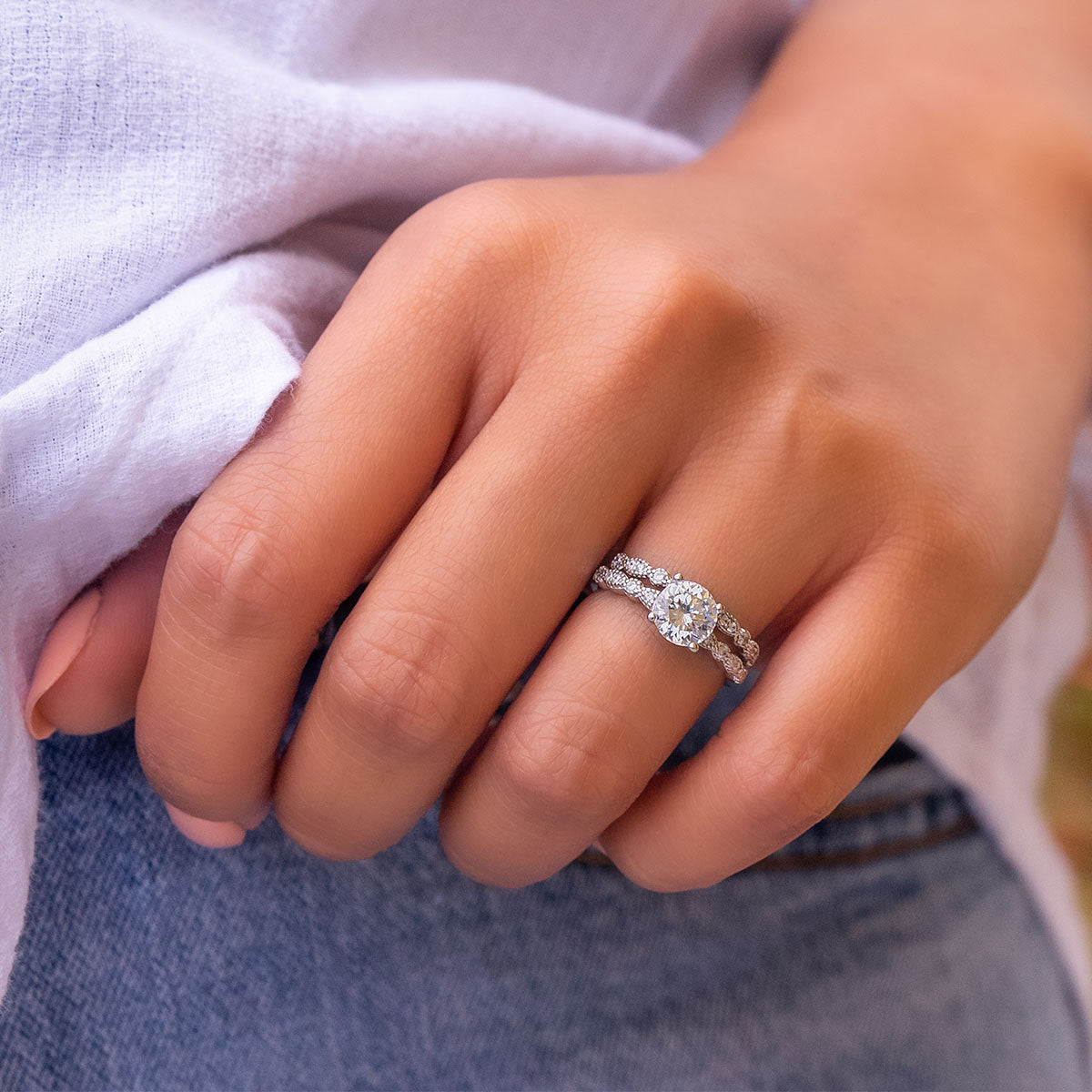 1.8 CT Round Pave Lab Grown Diamond Engagement Ring