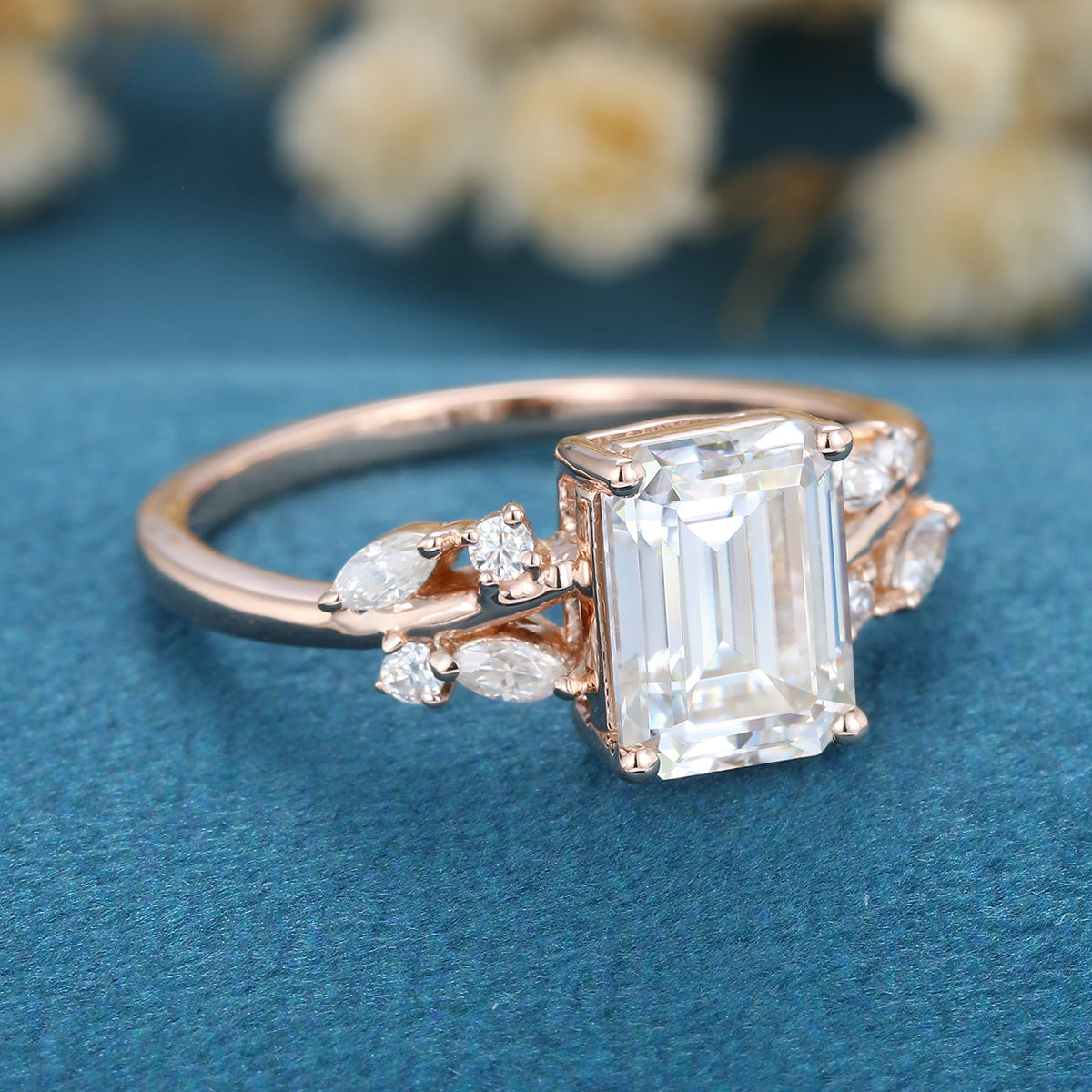 1.6 CT Emerald Cluster Lab Grown Diamond Engagement Ring