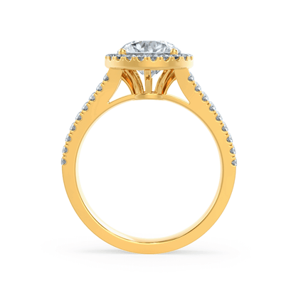 1 CT Round Halo, Pave Split Shank Lab Grown Diamond Engagement Ring