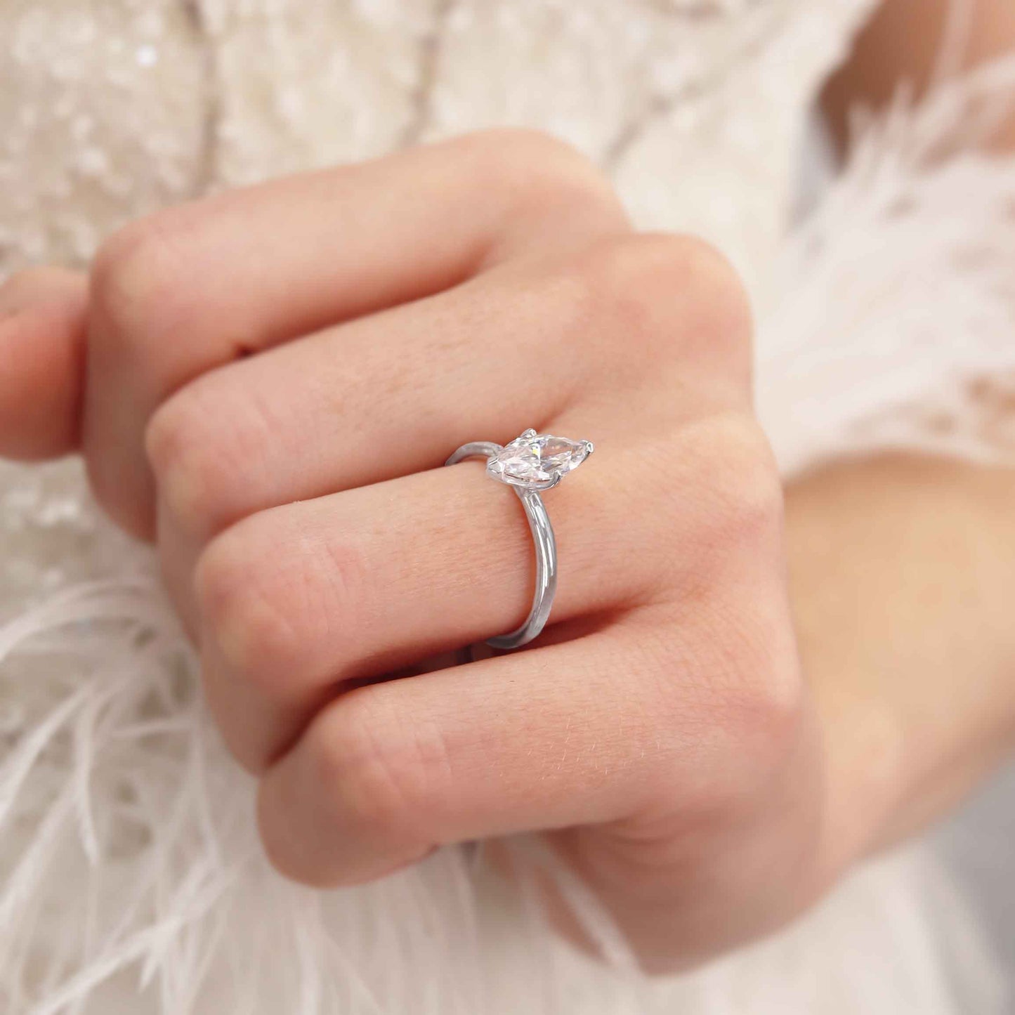 1 CT Marquise Solitaire  Lab Grown Diamond Engagement Ring