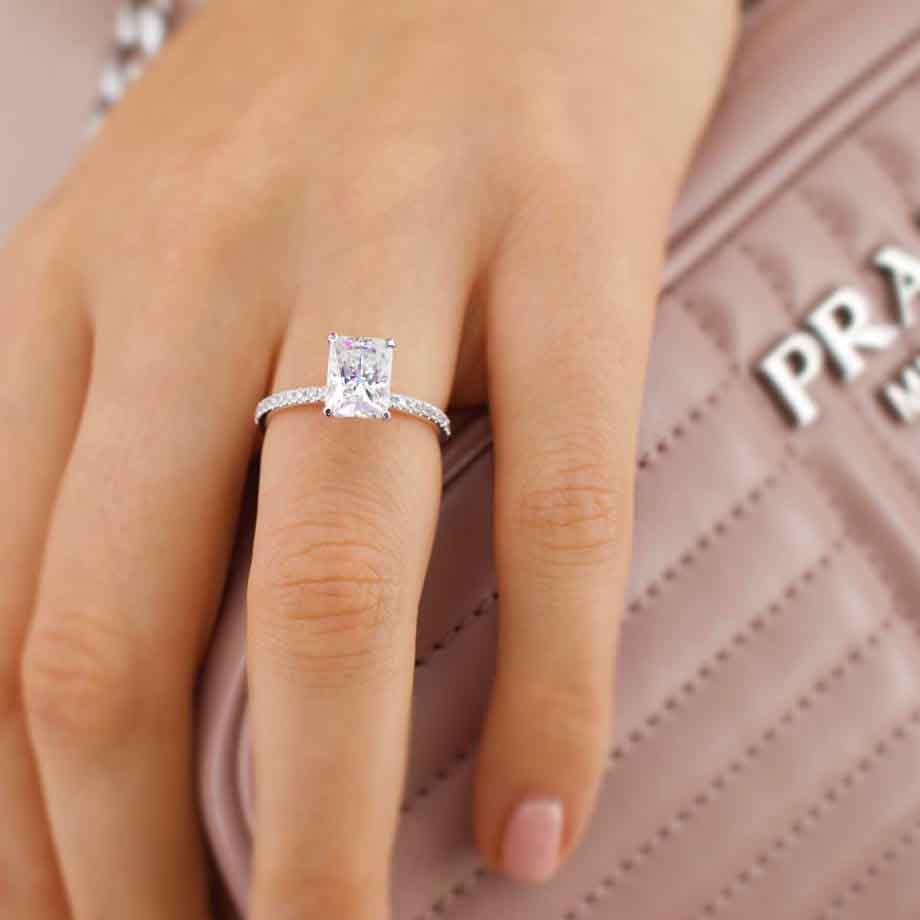 1.2 CT Radiant Pave Lab Grown Diamond Engagement Ring