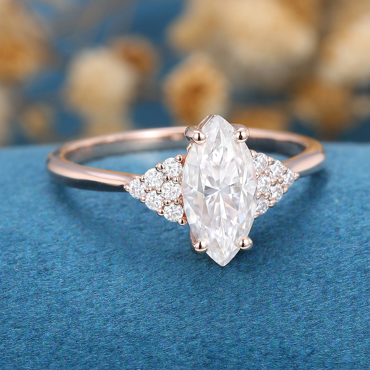 0.9 CT Marquise Cluster Lab Grown Diamond Engagement Ring