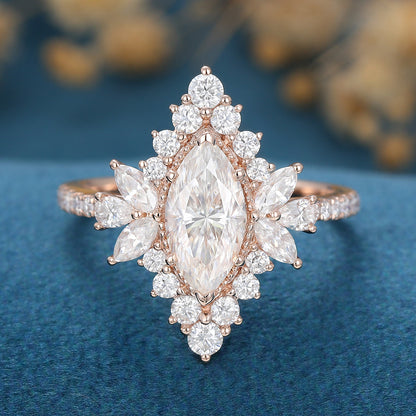 0.9 CT Marquise Cluster Lab Grown Diamond Engagement Ring