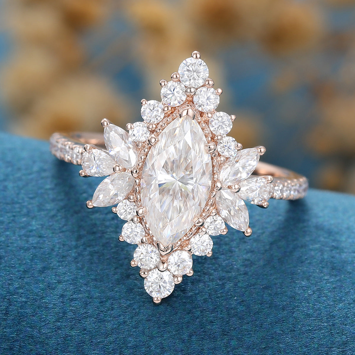 0.9 CT Marquise Cluster Lab Grown Diamond Engagement Ring