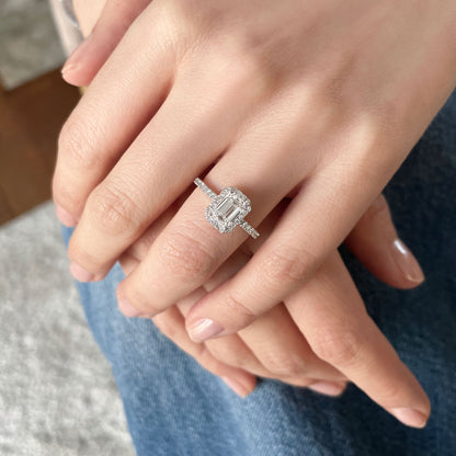 0.50 CT Emerald Halo & Pave Moissanite Engagement Ring