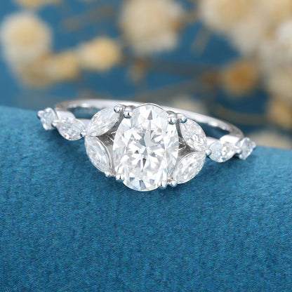 1.33 CT Oval Cluster Lab Grown Diamond Engagement Ring