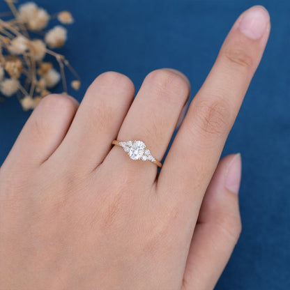 1.33 CT Oval Cluster Lab Grown Diamond Engagement Ring