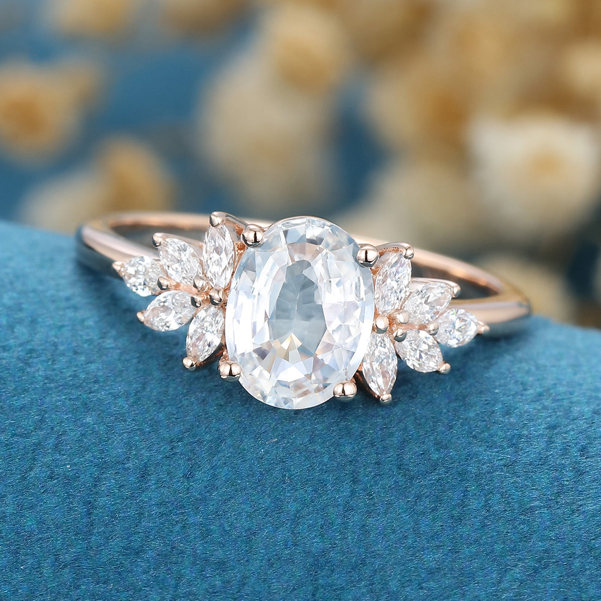 1.33 CT Oval Cluster Lab Grown Diamond Engagement Ring