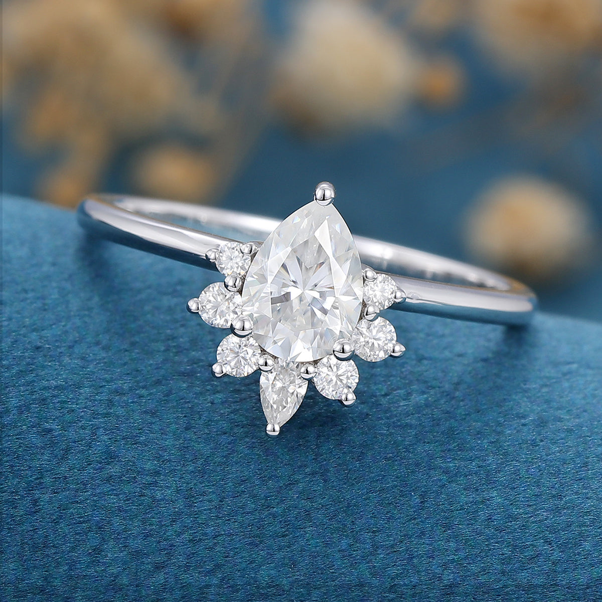 0.69 CT Pear Cluster Lab Grown Diamond Engagement Ring