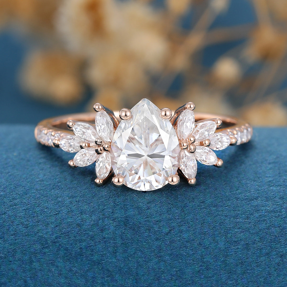 1 CT Pear Cluster Lab Grown Diamond Engagement Ring