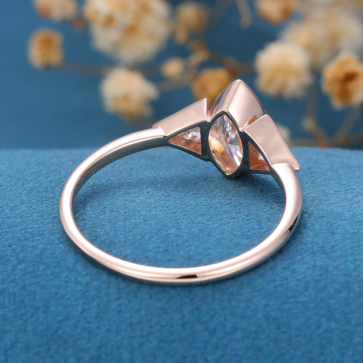 0.9 CT Marquise Bezel & Three Stone Lab Grown Diamond Engagement Ring