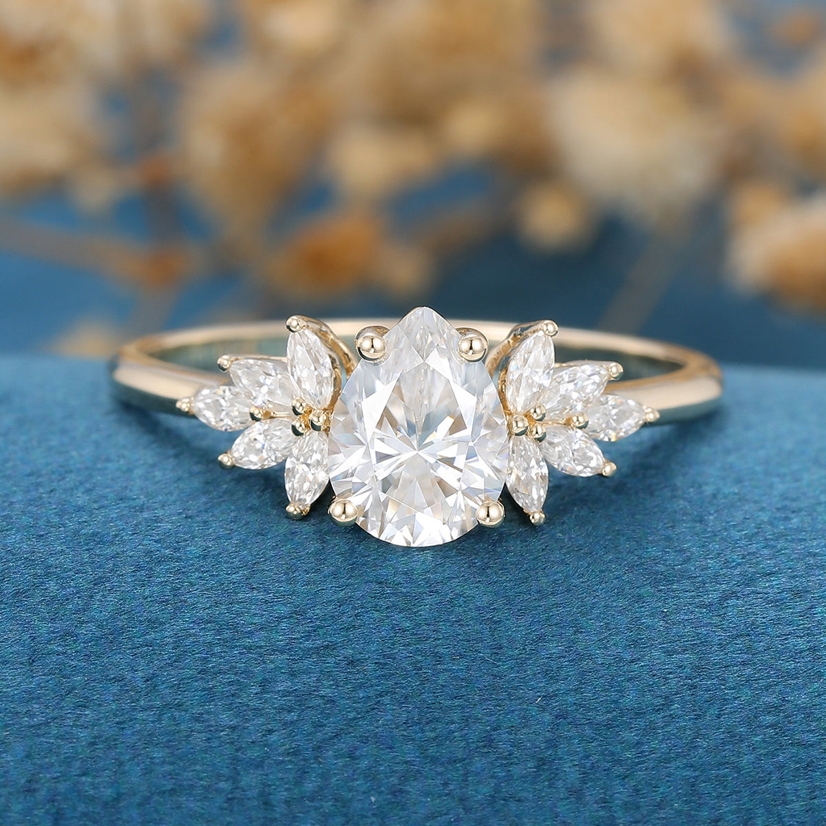 1 CT Pear Cluster Lab Grown Diamond Engagement Ring