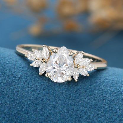 1 CT Pear Cluster Lab Grown Diamond Engagement Ring