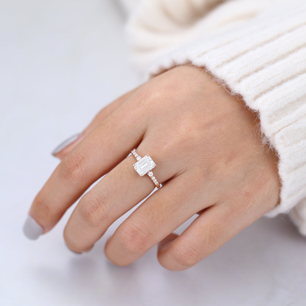 1.6 CT Emerald Pave Moissanite Engagement Ring
