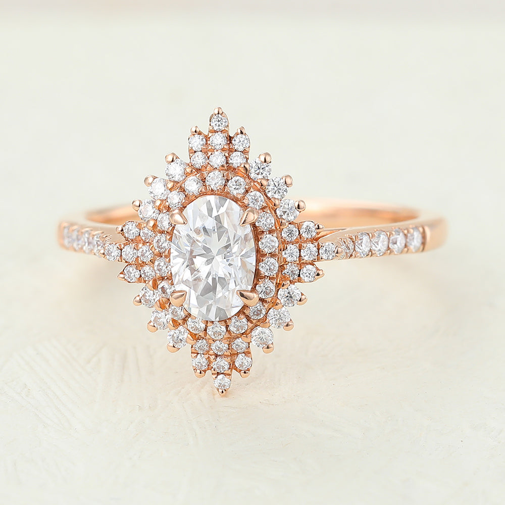 0.43 CT Oval Cluster & Pave Moissanite Engagement Ring